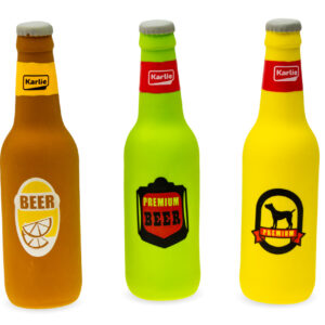 Juguete de látex con forma de cerveza para perros