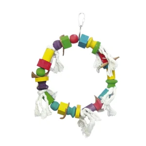 Juguete de madera con aro y cuentas multicolor para pájaros (30 cm)
